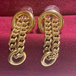 Vintage signed Monet gold tone post dangle earrings with chains